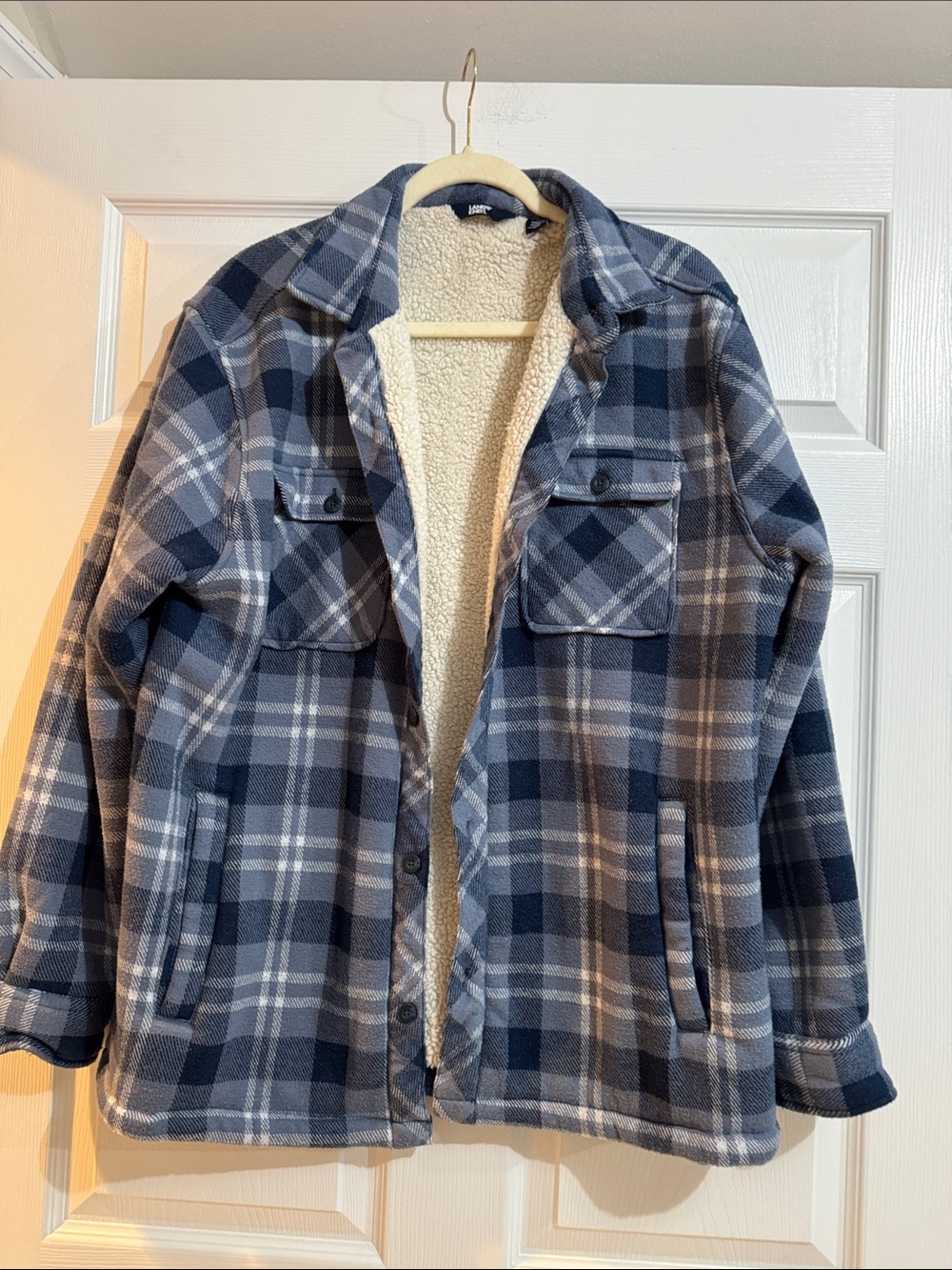 Men's Lands End Sherpa-Lined Plaid Jacket - Navy/Gray